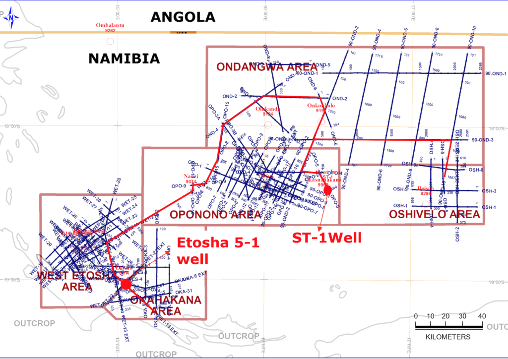 seismic lines and wells owambo basin etosha 5-1 ST-1 MEL Monitor
